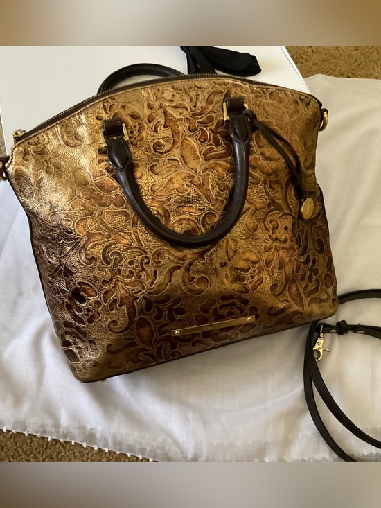 Brahmin Handbags - VGUC large Brahmin Gold/bronze Embossed Leather Satchel Handbag!